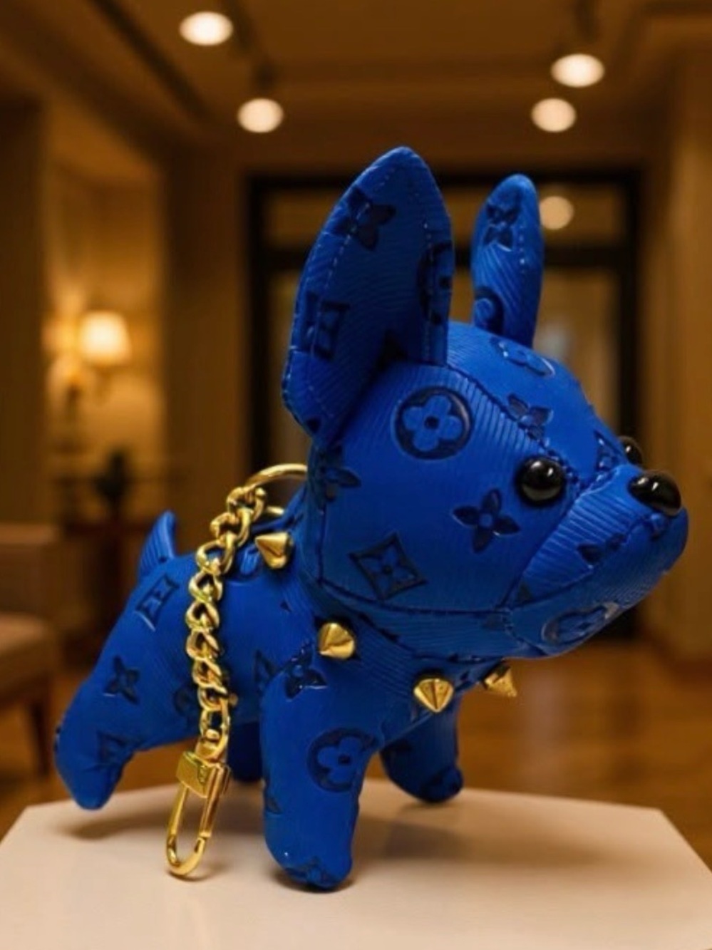 LV Fashion Blue Dog Key Charm with Gold Chain